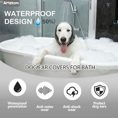 Dog Ear Covers for Grooming,Bathing & Blow Drying,No Shake Ear Wraps Anxiety Relief,Adjustable Quiet Ears for Dogs Comfort Calming Hood for Thunderstorms,Fireworks,Grey,L