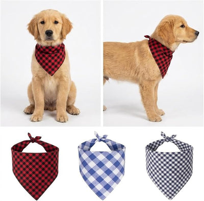Cotton Linen Dog Bandanas 1 Pack, Plaid Checkered Bandana for Large Dogs, Soft Breathable Classic Dog Apparel & Accessories (Red Plaid, Large)