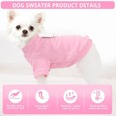 2 Pieces Dog Sweater Fleece Dog Winter Clothes for Small Dogs Boy Girl Turtleneck Puppy Sweatshirt Pet Clothing Pullover Sweaters Cat Apparel (Beige+Light Pink, Small)