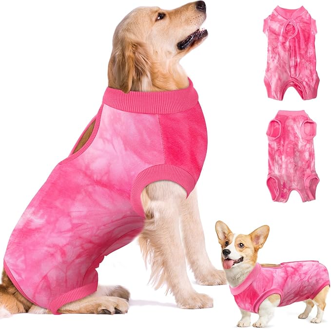 SlowTon Dog Recovery Suit - Surgery Recovery Suit for Female Male Dogs, Dog Onesie After Spay Abdominal Wounds, E-Collar Cone Alternative Prevent Licking Pet Surgical Suit(Pink,M)
