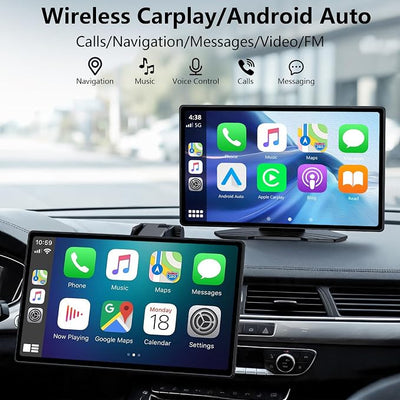 9" Carplay Screen for Car, Wireless Portable Carplay Screen for Apple Car Play & Android Auto, OTA Updates, Backup Camera, Bluetooth 5.0, Mirror Link, Voice Control, GPS Navigation, FM
