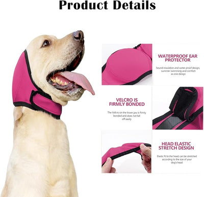 Dog Ear Cover for Bath and Swimming, Dog Ear Muff for Noise Protection, Waterproof Dogs Ear Wrap Shower Swim Cap, Breathable & Adjustable Quiet Ear for Dogs Anxiety Relief Calming Hood (Rose red, S)