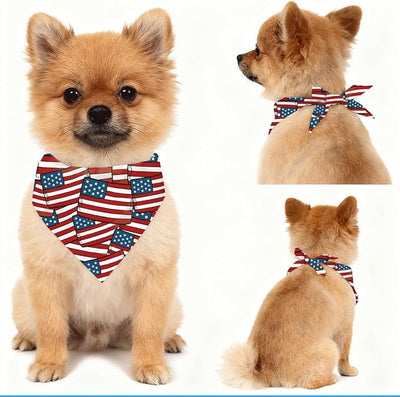 American Flag Dog Bandana, Patriotic Pet Triangle Scarf for 4th of July Independence Day Party Outfit, Stars and Stripes Neckerchief for Small Medium Dogs, Puppy Gift