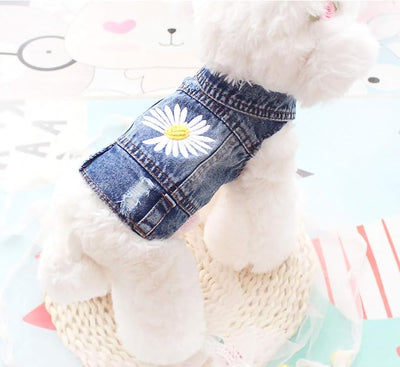 Pet Clothes Jeans Jacket Cool Puppy Denim Shirts for Small Medium Dogs Cats Lapel Vests Vintage Washed Clothes Scratch Design Coat