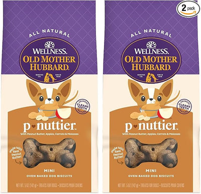 Old Mother Hubbard Wellness P-Nuttier Dog Biscuits, Natural, Training Treats, Peanut Butter Flavor, Mini Size, (5 Ounce Bag) (Pack of 2)