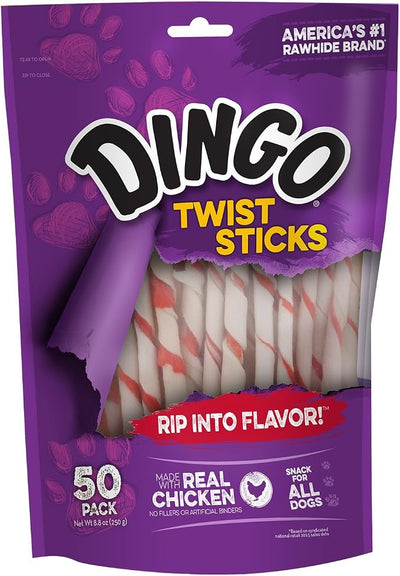 Dingo Twist Sticks (50 Count) and DreamBone Twist Sticks (50 Count) - Chicken Flavored Rawhide and Rawhide-Free Dog Chews