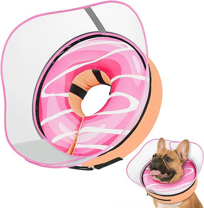 Supet Raised Inflatable Dog Cone After Surgery - Adjustable Recovery Donut Collar with Removable Shield to Stop Licking Wounds & Protect Stitches - Soft Dog Cone Alternative for Medium Dogs (Pink,M)