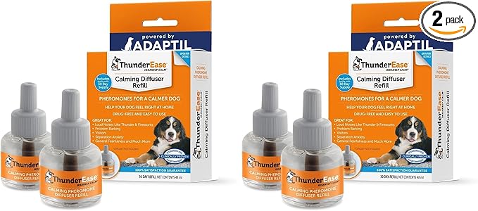 ThunderEase Dog Calming Pheromone Diffuser Refill,Powered by ADAPTIL,Vet Recommended to Relieve Separation Anxiety,Stress Barking& Chewing,and The Fear of Fireworks & Thunderstorms 60 Day,(Pack of 2)