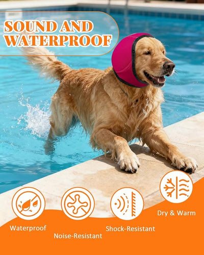 Dog Ears Cover, Dog Ear Muffs Noise Protection, Adjustable No Shake Ear Wrap Comfortable Quiet Dogs Calming Hood Blow Drying Headband Wraps (Fuchsia, Small(Head Circle:10"-15"))