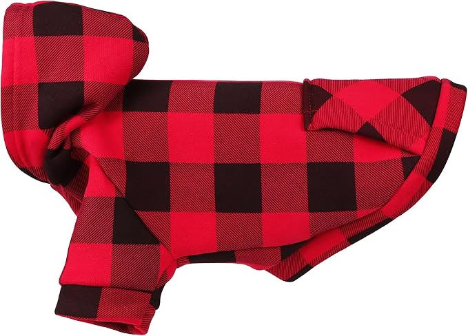 Plaid Dog Hoodie: Premium Polycotton Fabric Dog Clothes with Back Pocket and Leash Hole, Dog Sweatshirt for Small, Medium, & Large Dogs ¨C Stylish and Functional for All Occasions Red 4XL
