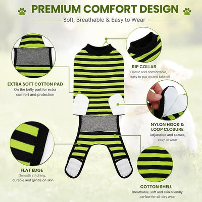 Dog Recovery Suit, 2 Packs, Breathable Cotton, Abdominal Wounds Protection, Anti-Licking Onesies for Male Female Pets, Surgery Bandages, Size S, Blue & Green Stripes