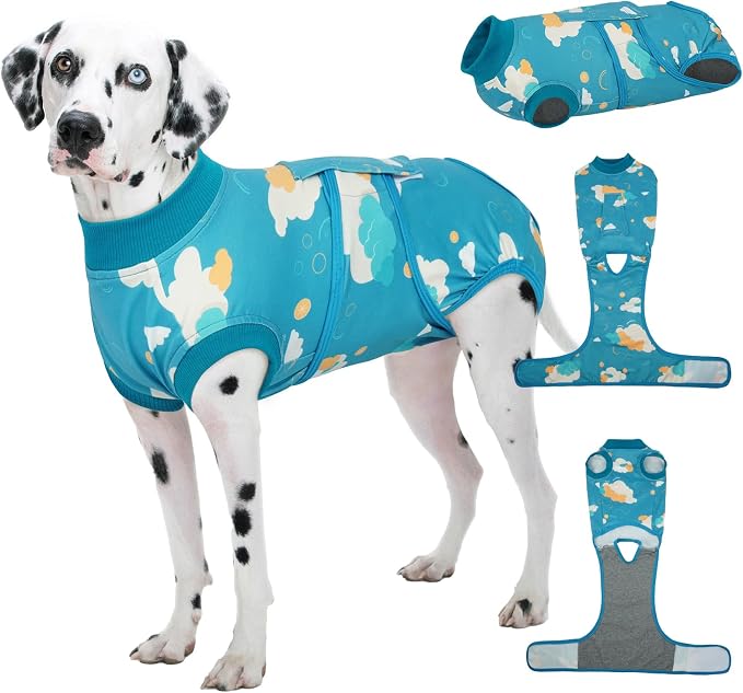 Kuoser Dog Recovery Suit for Female Male After Surgery, Printed Anti-Licking Dog Surgery Suit for Spay Neuter, Breathable Pet Bodysuit for Abdominal Wounds Skin Disease, Cone Alternative Onesie, XL