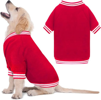 Dog Sweater Brushed Fleece Pet Clothes Baseball Jacket Soft Warm Pet Sweater Dog Sweaters for Small/Medium Dogs Boy Girl(Red-S/M)