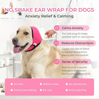 Dog Ear Covers for Bath,Shower,Elastic Dog Ear Muffs Noise Reduction Anxiety Relief,No Flap Ear Wrap Calming Hood for Grooming,Blow Dry,Thunder,Waterproof Ear Protection for Dogs(Pink,S)