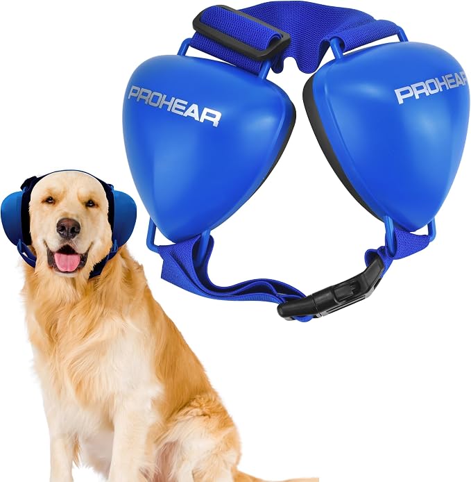 PROHEAR Dog Ear Muffs Hearing Protection for Dogs, NRR 28dB Noise Cancelling Headphones, Easy to Adjust Dog Hearing Protection Earmuffs for Thunder, Hunting, Tourism, Cars, Racing, Large, Blue
