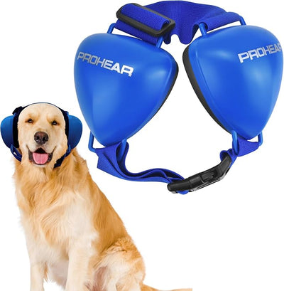 PROHEAR Dog Ear Muffs Hearing Protection for Dogs, NRR 28dB Noise Cancelling Headphones, Easy to Adjust Dog Hearing Protection Earmuffs for Thunder, Hunting, Tourism, Cars, Racing, Large, Blue