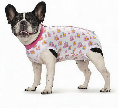 2 Packs Pet Dog Recovery Onesie Suit for Dogs Cats After Surgery,Dog Abdominal Wounds Bandages Cone E-Collar Alternative. (White Flower, S)
