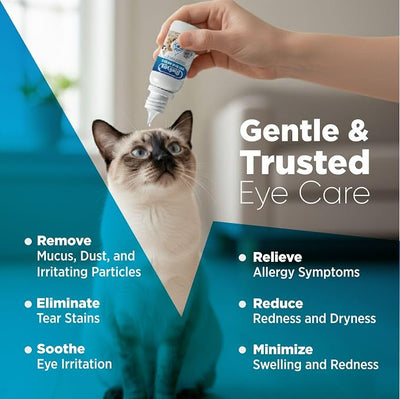 Dog Eye Drops - Cat Eye Drops - Vet Recommended Pet Eye Drops to Clean and Soothe Eye Infections, Allergies, Dry & Pink Eyes, Tear Stain Remover for Dogs, Cats, Horses & Birds (10 ml)