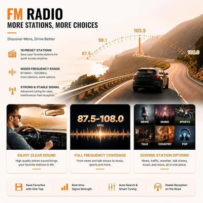 5.1" Single Din Bluetooth Car Stereo Wireless CarPlay Radio Android Auto | IPS Touchscreen, FM/AM/RDS radio, USB Type-C fast charging, 4×45W car audio, backup camera, fit most single din vehicles