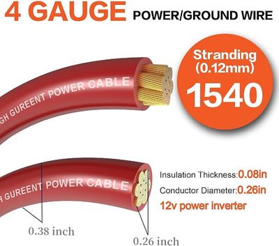 4 Gauge Wire (50FT) Red Copper Clad Aluminum CCA - Primary Automotive Wire,Car Amplifier Power & Ground Cable,Battery Cable for Car Audio Speaker,Solar, Auto, RV Trailer Amp Wiring kit