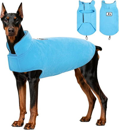 DENTRUN Reversible Dog Coat - Windproof Polar Fleece Vest with Reflective Neck Strips, Hook & Loop Closures, Easy-On Cold Weather Jacket for Large Dogs, XXL