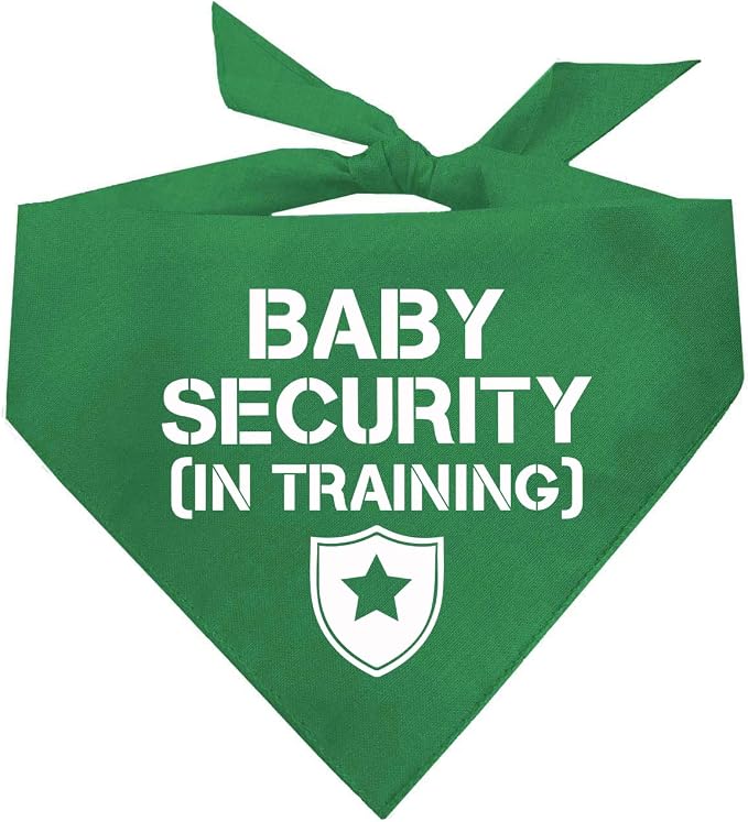 Baby Security in Training Dog Bandana | 100% Cotton Adjustable Triangle | Made in USA | New Baby | Pregnancy Announcement Photoshoot Prop | Gender Reveal | Green X-Small (223)