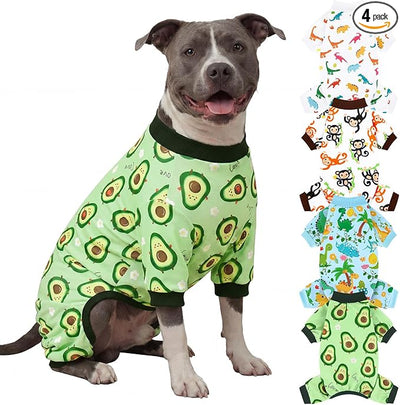 XPUDAC 4 Pack Dog Pajamas Soft Strechy Summer Doggie Clothes for Medium Large Dogs Boy Girl Dog Onesie Cat Apparel, 3XL