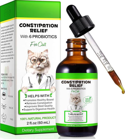 Cat Constipation Relief - Natural Laxative with 6 Probiotics Stool Softener, Digestive Support for Hairball Relief & Bowel Movement, Promotes Digestive Health, 2 fl oz (1 PCS)