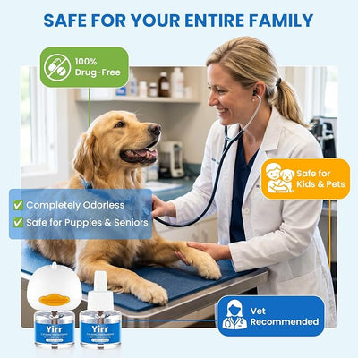 Dog Calming Pheromone Diffuser Kit, 180 Days Long Lasting Calming Diffuser for Dogs, Relieves Anxiety, Barking, Fighting, Destructive Behavior & Accidental Peeing, 2 Diffusers 6 Refills, Odorless