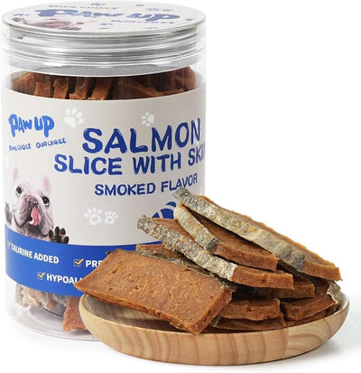 PAWUP Salmon Dog Treats, Smoked Salmon Jerky with Fish Skin, High Protein Fish Jerky for Dogs, Omega 3-6 & Taurine, Gentle on Sensitive Stomachs, 12.5 oz
