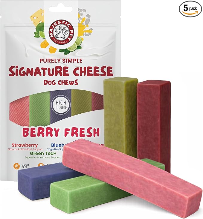 Majestic Pet Himalayan All-Natural Yak Style Cheese Dog Chews Made w/ 100% Cows Milk- Long Lasting Dental Chew for Dogs - Healthy Pet Treats w/Beneficial Ingredients (Berry Fresh, Large, 5 Pack)