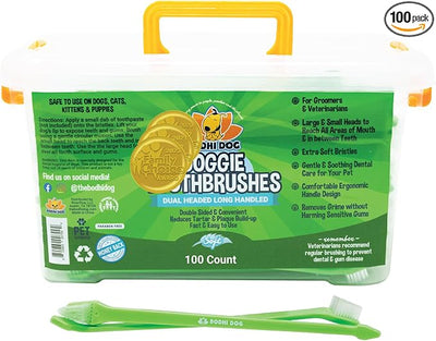 Bodhi Dog Dual-Headed Toothbrush for Dogs & Cats - Soft Bristles for Gentle Pet Dental Care - Puppy & Adult Teeth Cleaning - Easy-to-Use Design for Healthy Gums & Fresh Breath (100 Count)