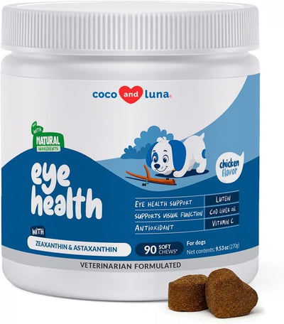 Eye Support for Dogs 90 Soft Chews - Vision, Omega 3 & Antioxidant | With Cod Liver Oil, Omega 3 EPA & DHA fatty acids. Supports eye health, vision & acts as antioxidant for dogs.