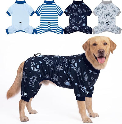 XPUDAC 4 Pack Dog Pajamas for Large Breeds, Dog Onesie with Drawstring Adjustable Lightweight Stretchy Pet Clothes for Large Dogs Boy Shed Defender Doggie Suit Pet Outfit, 5XL