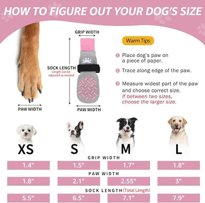 SCENEREAL Anti Slip Dog Socks to Prevent Licking Paws for Hot/Cold Pavement, Paw Protector Traction Control on Hardwood Floor, Dog Shoes Booties for Puppy Small Medium Large Senior Dogs, Pink XS