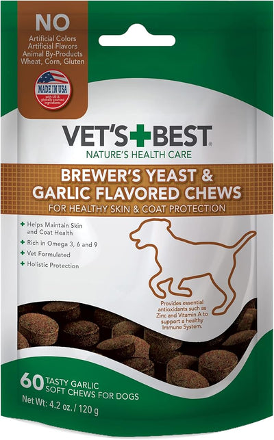 Vet's Best Brewer’s Yeast & Garlic Chews, Omega 3 for Dogs Healthy Skin & Coat Protection for Dogs, Dog Formulated with Veterinary Recommended Dosage, Garlic Supplements, 60 ct