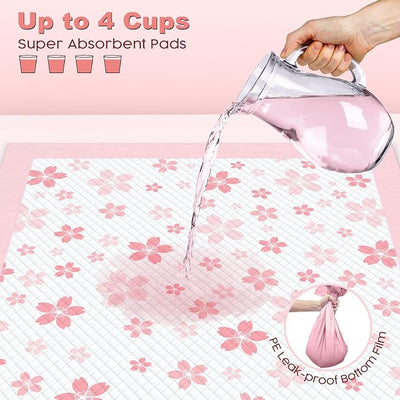 MIZOK Puppy Pads Pink 22x22in, Stay-Put Training Mats with Pheromone Attractant, Decorative Cherry Blossom 6-Layer Absorbent Dog Pee Pads, Disposable (30 Count)