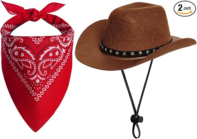 choyaxo Halloween Costumes for Dogs Cat Pet Cowboy Costume Cowboy Hat with Bandana Set for Halloween, Christmas, Holiday, Party, Cosplay (Brown, Large)