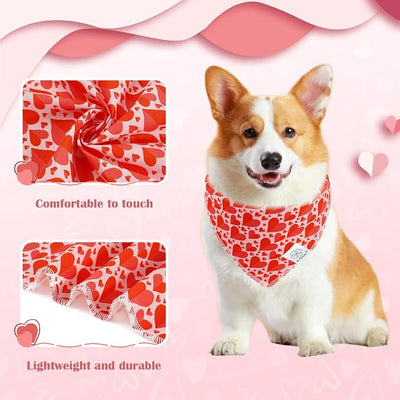E-Clover Mother's Day Heart Dog Bandanas & Matching Scrunchie Set Cute Girl Dog Scarf Bibs Pet Bandana with Bow Tie for Medium Large Dogs Owner Mom Red Pink