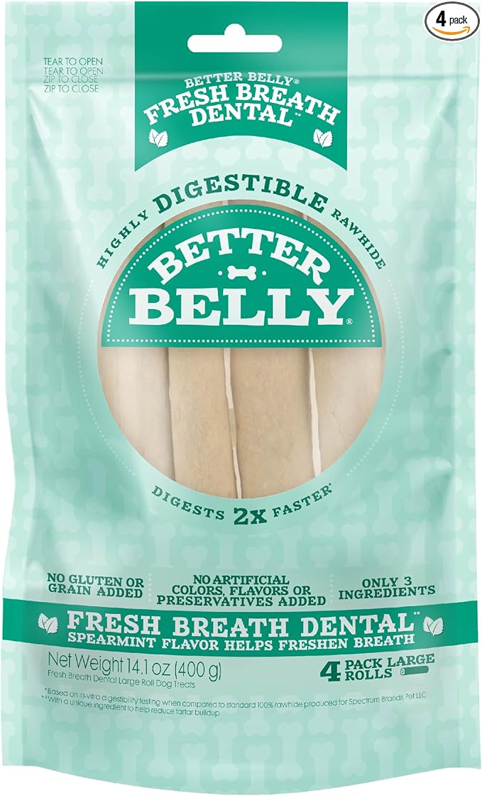 Better Belly Highly Digestible Rawhide Dental Chews, Treat Your Dog to a Chew with NO Artificial Colors or Flavors