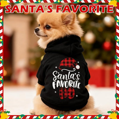 EXPAWLORER Dog Christmas Hoodie - Dog Christmas Sweater Xmas Sweatshirt with Santa Hat Print, Warm Fleece Lined Holiday Pet Outfit with Leash Hole, Cozy Soft Pet Clothes Coat for Medium Dogs, M