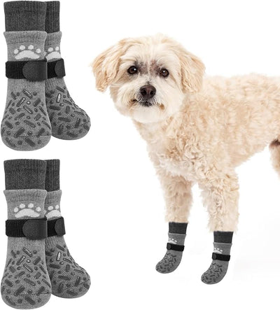 SCENEREAL Anti Slip Dog Socks to Prevent Licking Paws, Dog Shoes for Hot/Cold Pavement, Paw Protector Traction Control on Hardwood Floor, Dog Shoes Booties for Puppy Small Medium Large Senior Dogs