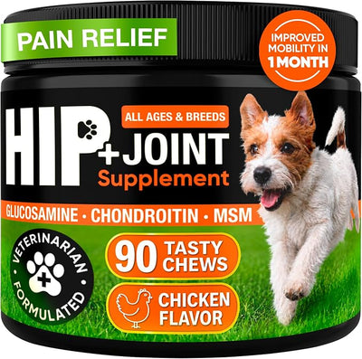 Glucosamine for Dogs – Hip and Joint Supplement Chews for Small, Medium & Large Dogs – Joint Pain & Mobility Support – Soft Chews for Pain and Inflammation Relief, 90 Chews