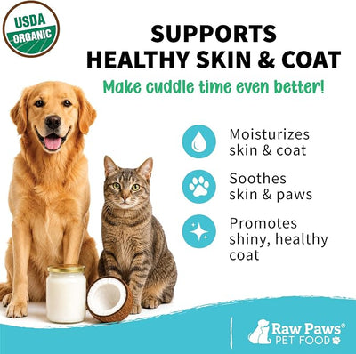 Raw Paws Organic Virgin Coconut Oil for Dogs & Cats, 16-oz - Supplement | Digestive & Immune Support - Allergy Relief for Dogs - Cat Hairball Support - Oral Health - Thyroid Support