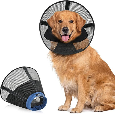 Dog Cone Collar to Stop Licking, Soft Mesh Recovery Collar After Surgery with Liner, Elizabeth Cone Alternative for Medium and Large Dogs, for Surgery, Spay, Neuter, Wound Care,S,Black and Blue