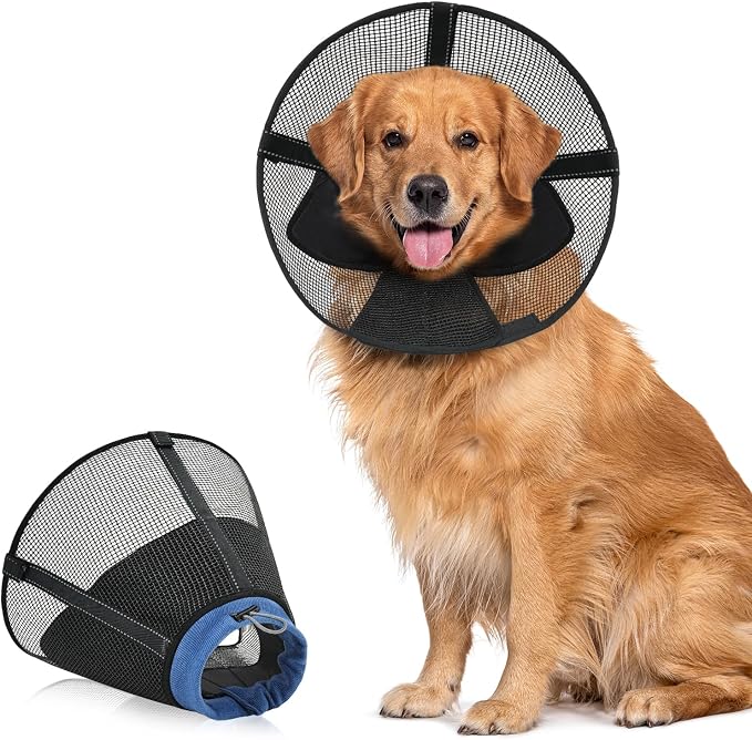Dog Cone Collar to Stop Licking, Soft Mesh Recovery Collar After Surgery with Liner, Elizabeth Cone Alternative for Medium and Large Dogs, for Surgery, Spay, Neuter, Wound Care,S,Black and Blue