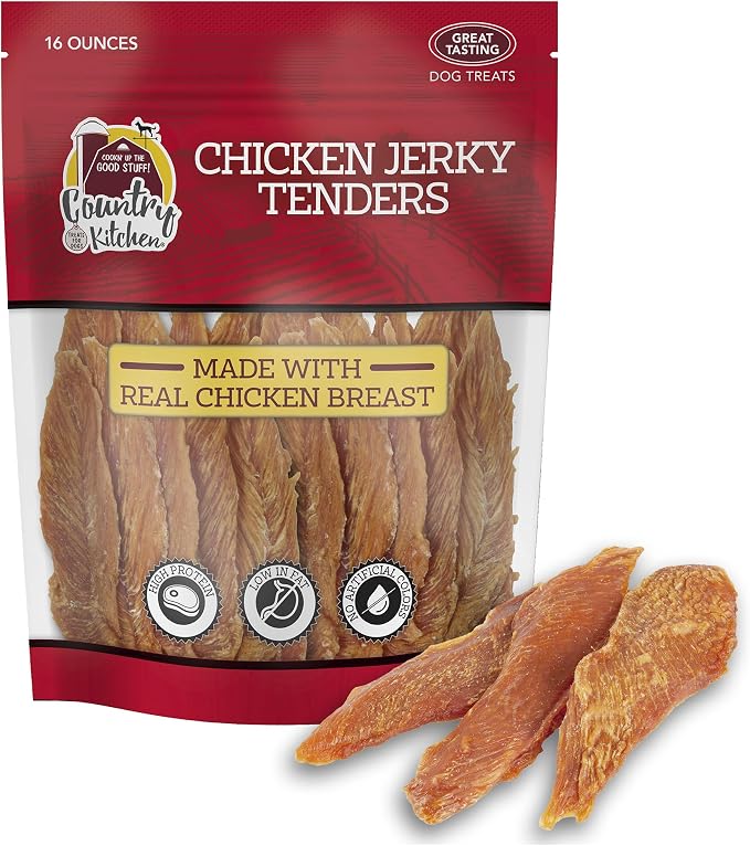 Country Kitchen Chicken Jerky Tender Dog Treats, Made with Real Chicken,High Protein, Low Fat, No Artificial Colors, 16 oz