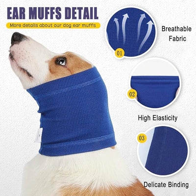 Meifsou Dog Calming Head Wrap, No Shake Quiet Ears for Dogs Anxiety Relief, Original Ear Covers Pet Calming Hoodie for Thunder, Lightning, Fireworks, Vet Visits, High Stretch Ribbed Fabric, Blue M