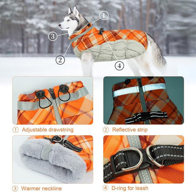 Lelepet Warm Dog Winter Coat Dog Coats for Large Dogs Waterproof Dogs Jacket with Harness Built in Reflective Cold Weather Coats Windproof Zip-Up Winter Fleece Vest Snowsuit Pitbull Labrador XXL