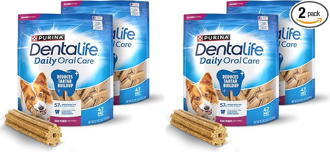 Dentalife Daily Oral Care Dog Treats for Small and Medium Dogs,Chewy Dental Treat to Freshen Breath and Fight Tartar,Chicken Flavor,35.7 oz. Each,47 Chews each/94 Total Chews-47 ct. Pouch,(Pack of 2)
